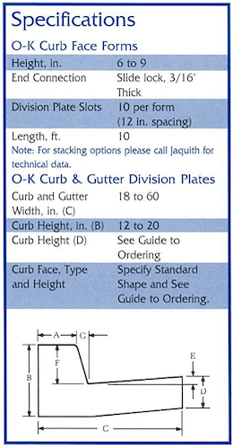 OK Curb Face Forms Specifications